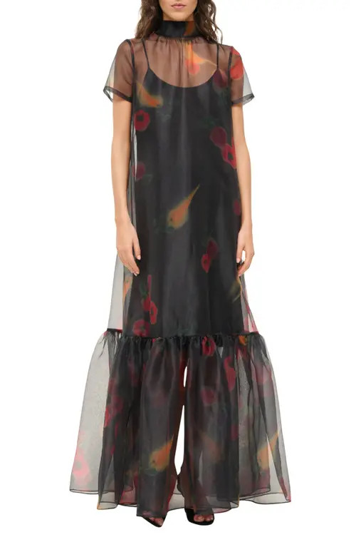 STAUD Calluna Floral Sheer Maxi Dress in Farmers Market Black at Nordstrom, Size Small | Nordstrom