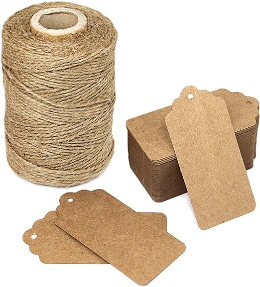 300 Feet Natural Jute Twine and 100PCS Brown Retangle Kraft Paper Gift Tags for Crafts & Price Ta... | Amazon (US)