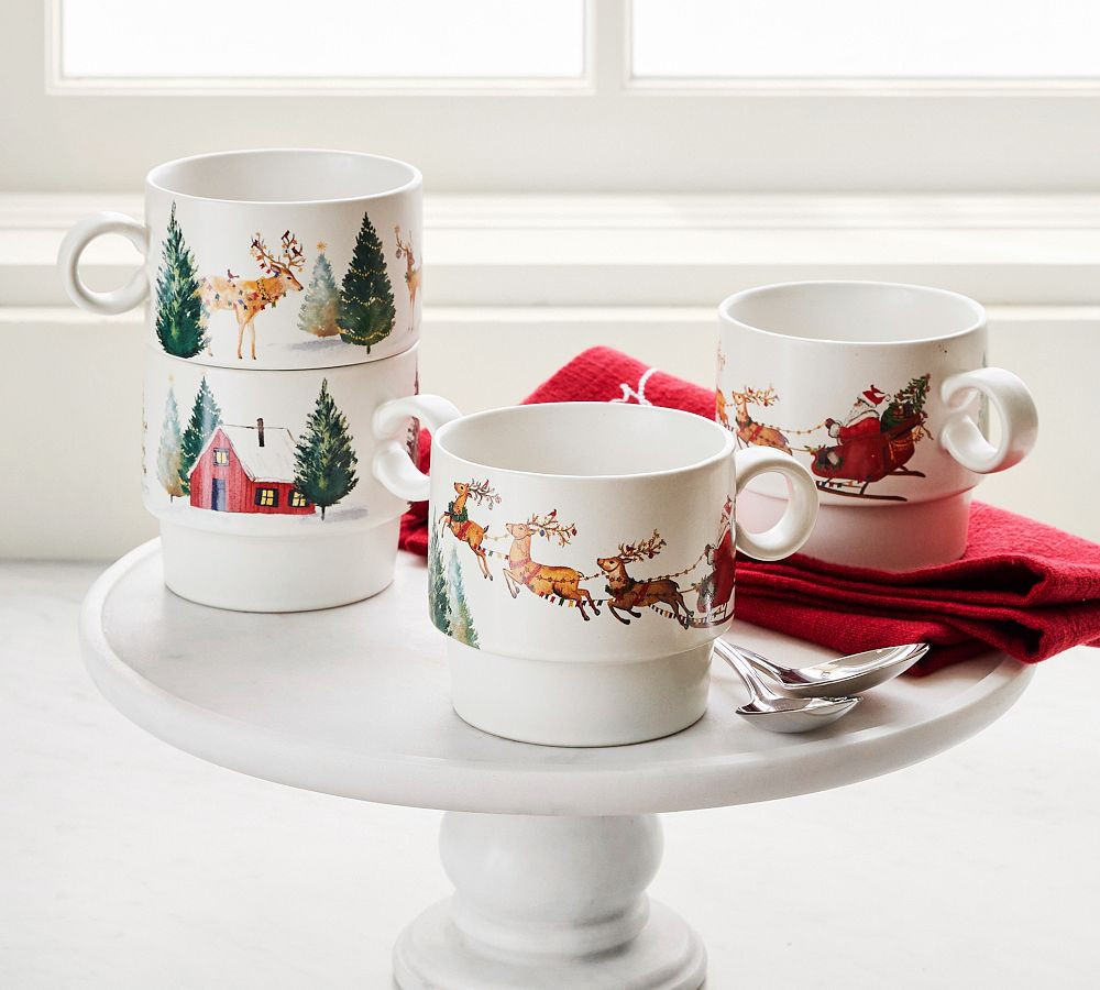 Christmas in the Country Stacking Mugs - Set of 4 | Pottery Barn (US)