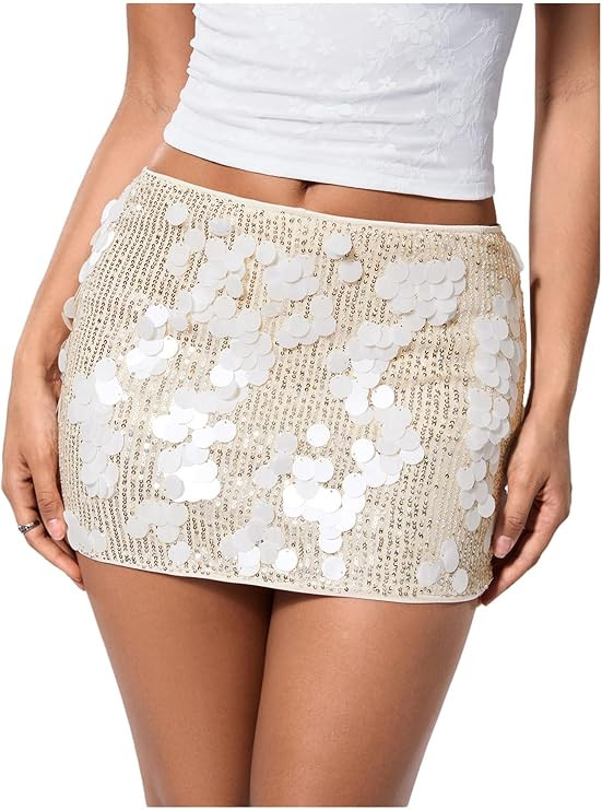 MakeMeChic Women's Sparkly Sequin Mini Skirt Y2k Low Rise Glitter Rave Micro Skirt with Shorts Un... | Amazon (US)