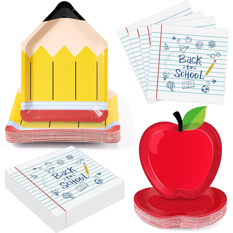 75Pcs Back to School Paper Plates and Napkins for 25 Guests, First Day of School Tableware Set, D... | Amazon (US)