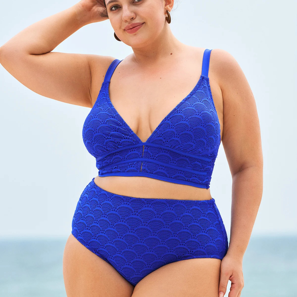 Royal Blue Crochet Lace Plus Size Tankini Top & Reviews - Royal Blue - Sustainable Plus Size Tank... | BERLOOK