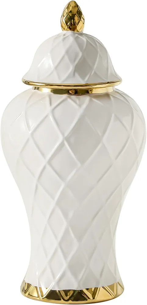 Tarros de jengibre para decoración del hogar, jarrón blanco y dorado, tarro decorativo de jengi... | Amazon (US)
