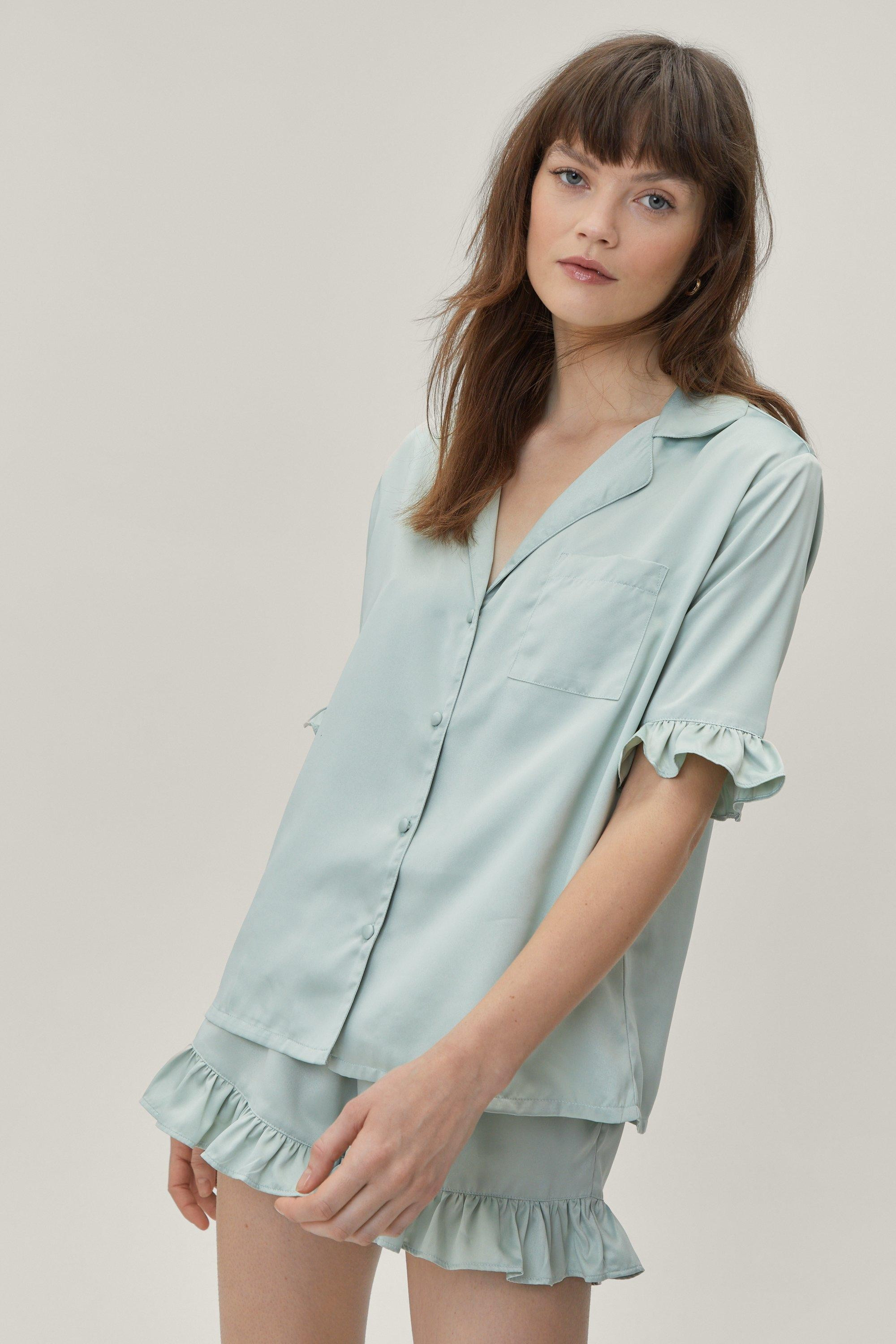 Recycled Satin Ruffle Pajama Short Set | NastyGal (US & CA)