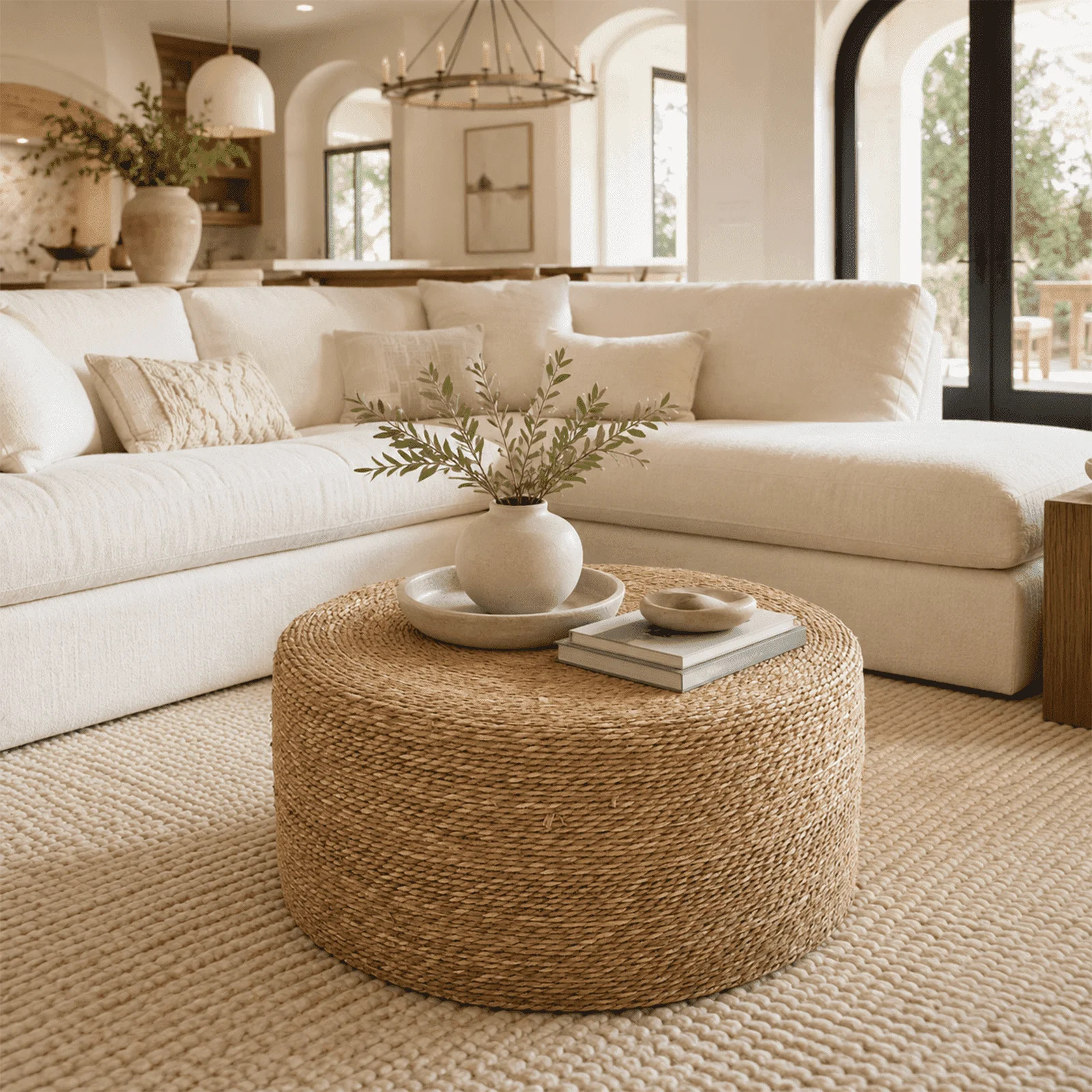 Casa Pura Furniture Round Coffee Table with Seagrass Top and Solid Wood Frame, Bohemian Style, of... | Walmart (US)