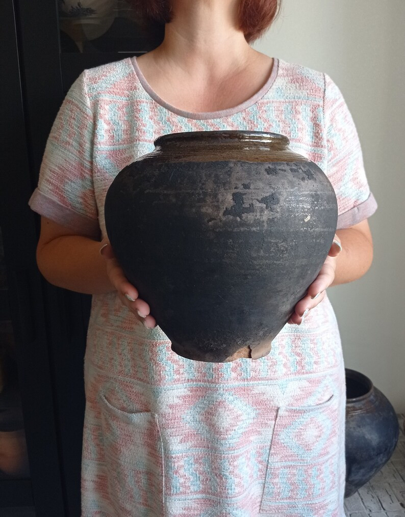 Black Clay Vessel, Old Rustic Vase, Wabi Sabi Vessel, Vintage Clay Vase, Rustic Decor, Primitive ... | Etsy (US)