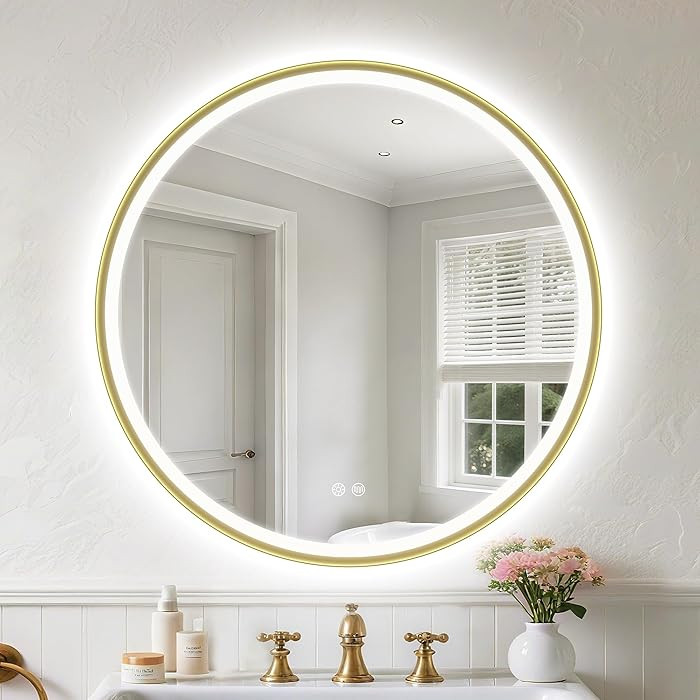 S'bagno Round Bathroom Mirror with Lights 600mm, Illuminated LED Mirror Bathroom with Aluminum Fr... | Amazon (UK)