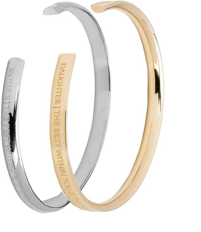 Stella Valle Mother Daughter Bracelet Gift Set - 18K Gold and Rhodium Cuff Bracelets with Engrave... | Amazon (US)