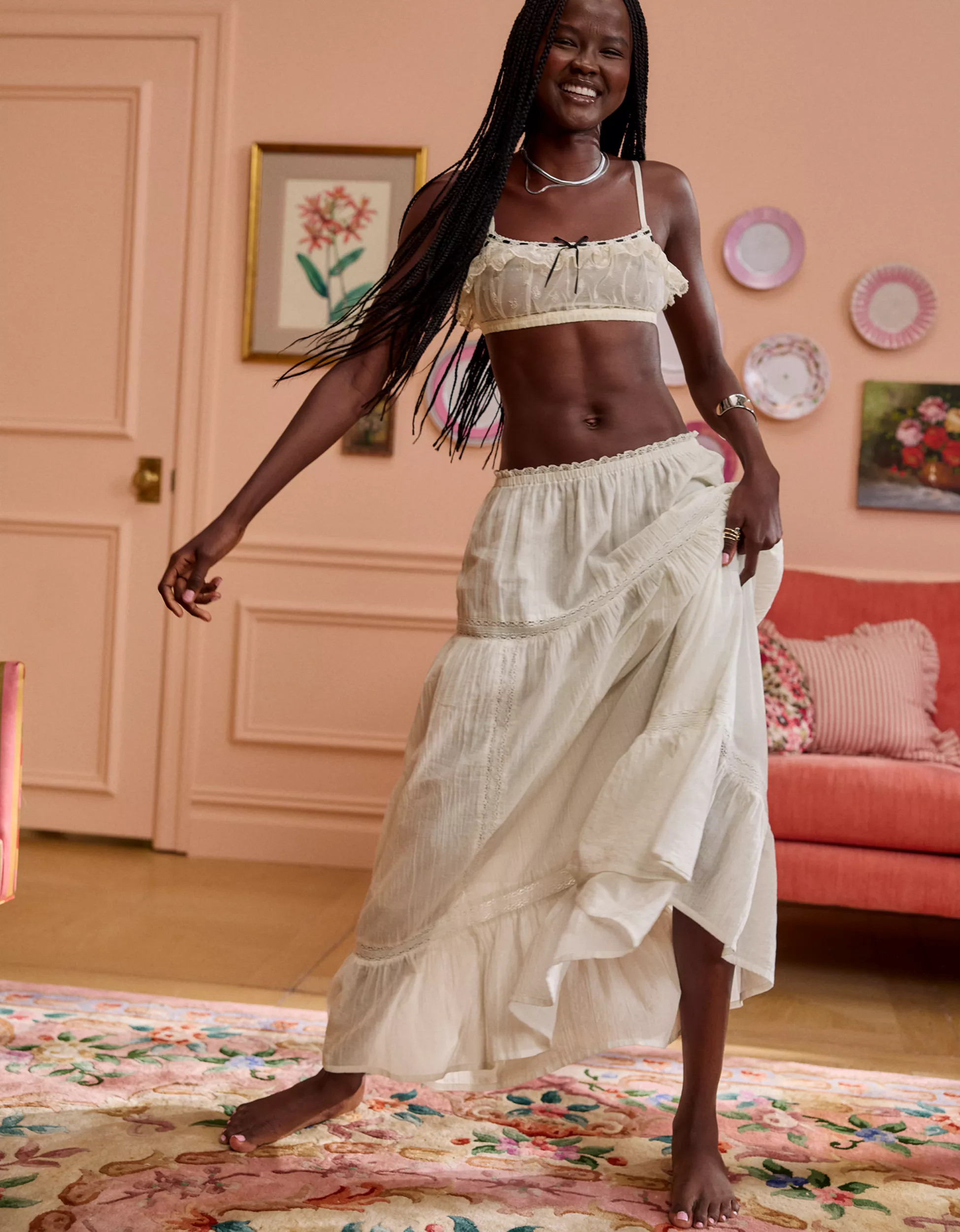 Aerie Lace Trim Maxi Skirt | Aerie