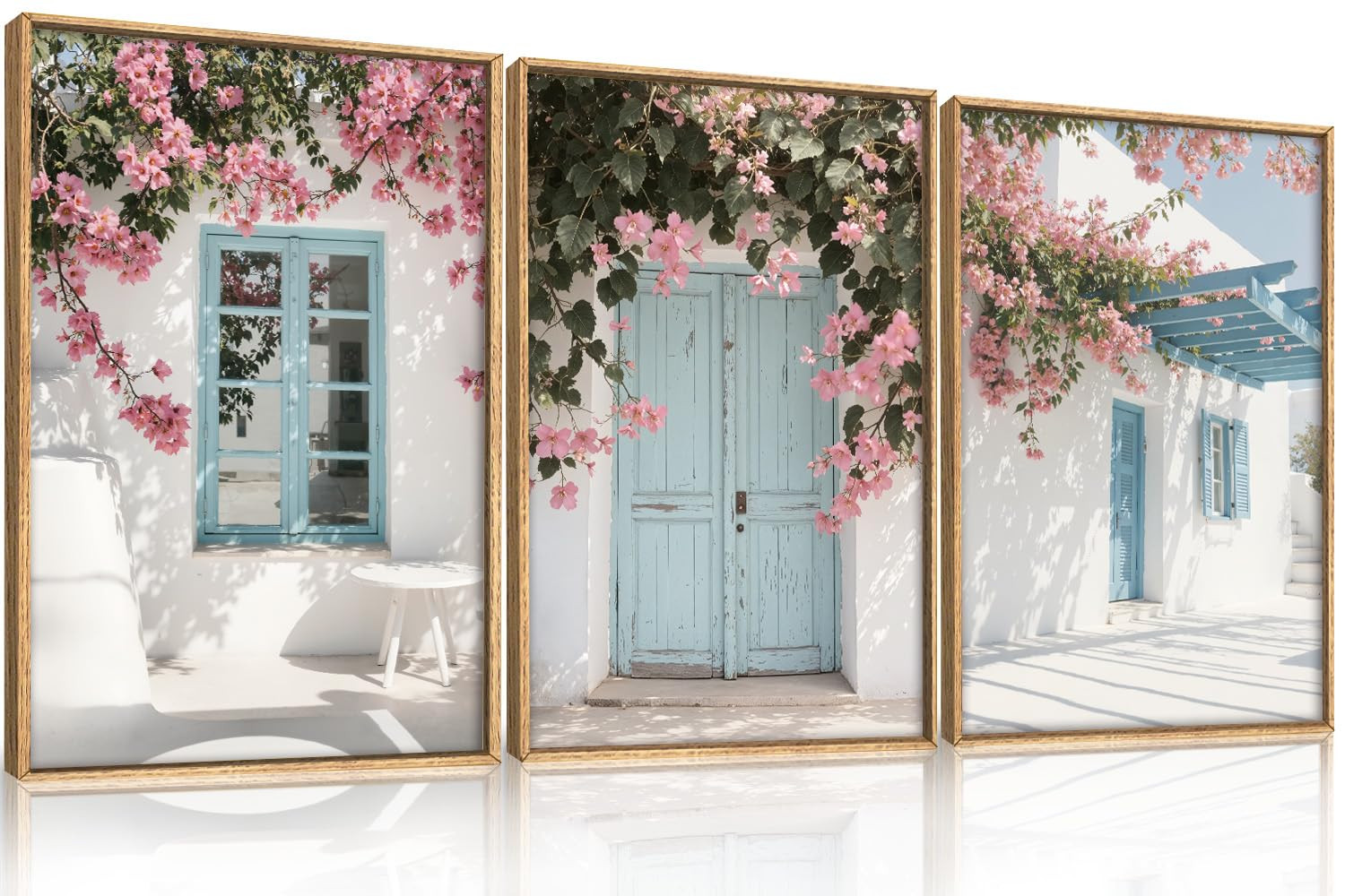 HOURIA Modern Greek Island Cityscape Framed Canvas Wall Art Set,European White House Blue Door Sh... | Amazon (US)