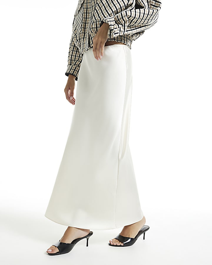 River Island Womens Cream Satin Maxi Skirt | River Island UK & IE