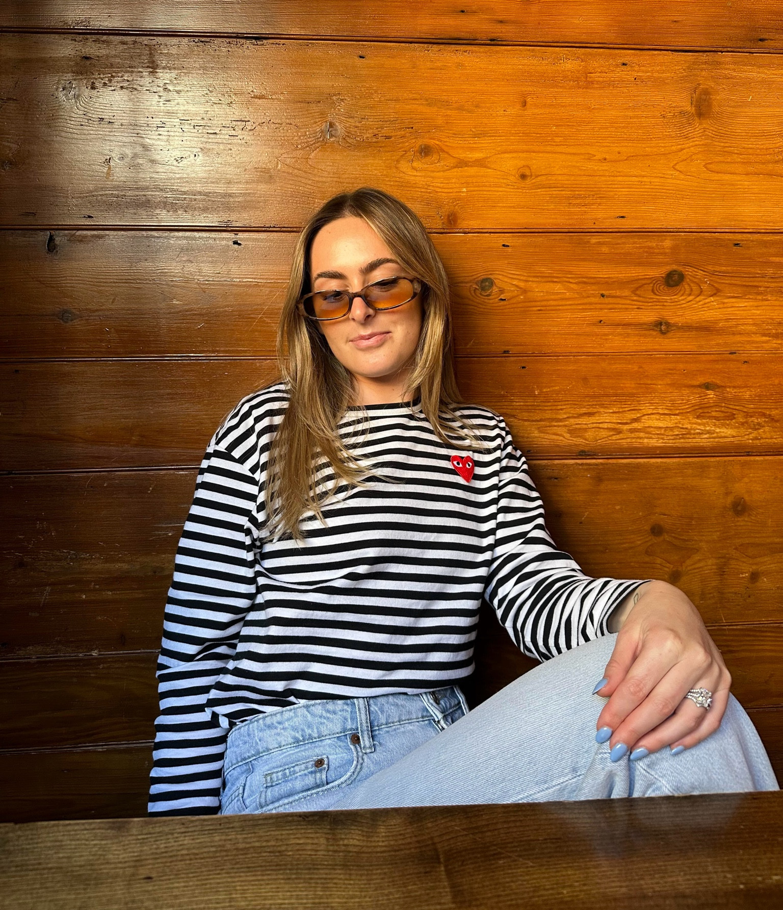 Comme des Garçons striped long sleeve, Classic Denim, Oval Sunglasses Le Specs, classic outfit, midseason outfit, striped shirt 

#LTKeurope #LTKstyletip #LTKuk