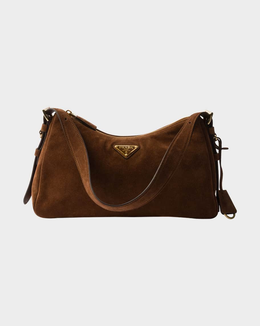 Prada Aimee Medium Calfskin Suede Shoulder Bag | Neiman Marcus