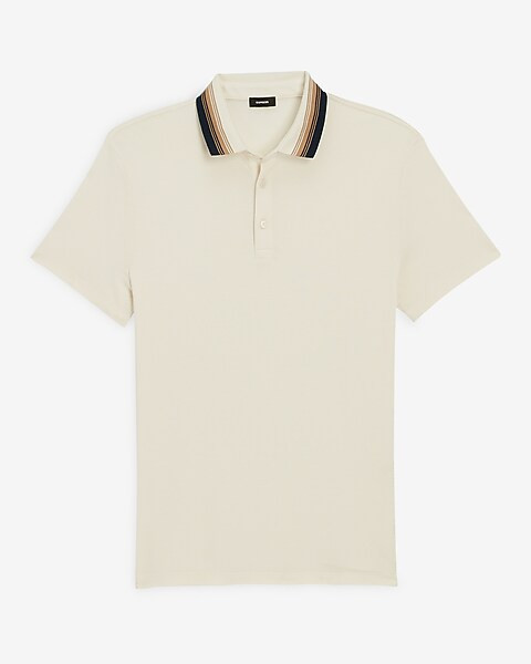Striped Flat Knit Collar Luxe Pique Polo | Express