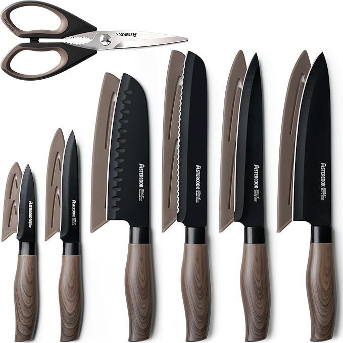 Astercook Knife Set, 13-Piece Kitchen Knives Set with 6 Blade Guards, Black Anti-Rust & Non-Stick... | Amazon (US)