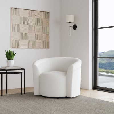 HomePop Upholstered Boucle Barrel Back Swivel Chair Cream: Polyester, Metal Frame, No Assembly Required | Target