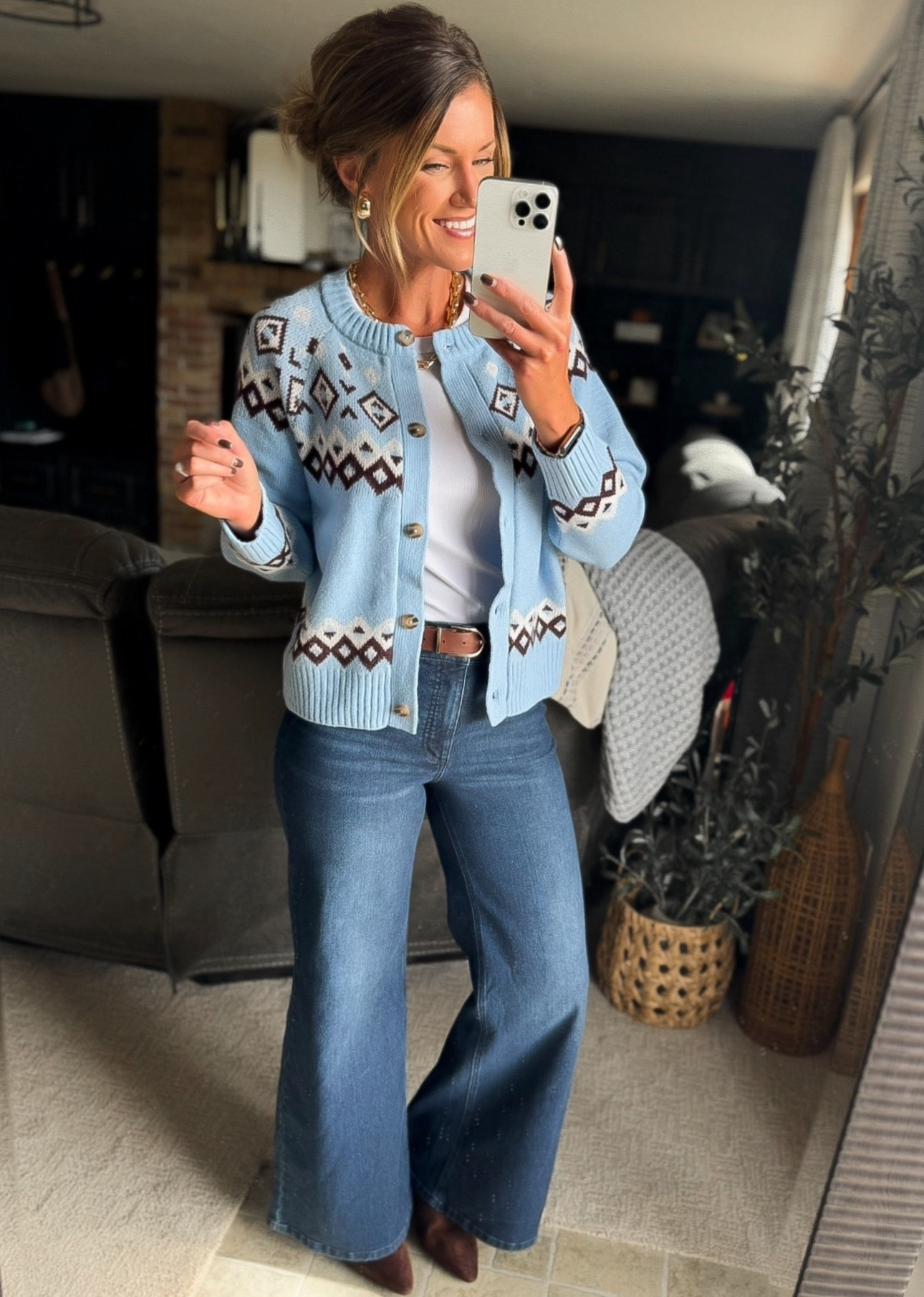 Walmart understands the sweater game. So many cute new styles for Fall. 
Fair isle cardigan/ small  
Flare denim/ 8


#LTKStyleTip #LTKSeasonal