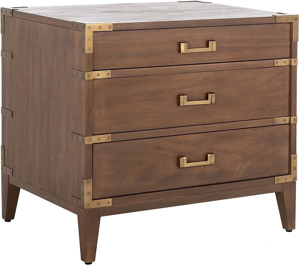 SAFAVIEH Brown (Fully Assembled) Couture Home Collection Nisha 3-Drawer Wood Nightstand | Amazon (US)