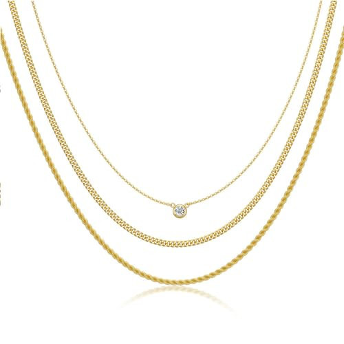 KNOWTODAY Layered Necklaces for Women Trendy 14K Gold Plated Toggle Necklace Cuban Link Chain Paperclip Chain Stack Necklace Jewelry | Amazon (US)