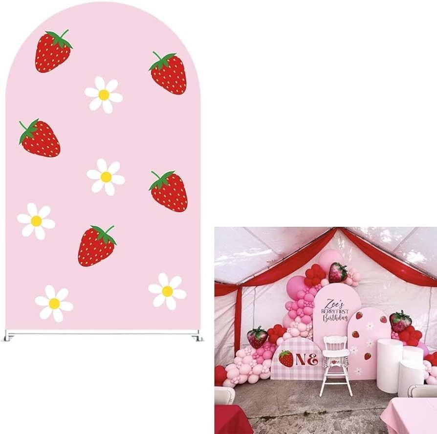 Strawberry Arch Backdrop Stand Covers Baby Shower Kids Girls Pink Birthday Party Decorations Arch... | Amazon (US)
