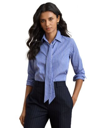 Ralph Lauren Classic Fit Striped Tie Neck Shirt  | Bloomingdale's Women | Bloomingdale's (US)