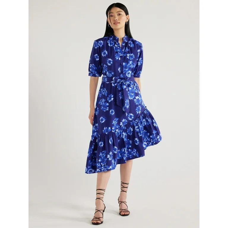 Scoop Women's Asymmetrical Ruffle Midi Dress, Sizes XS to XXL | Walmart (US)