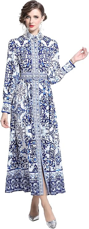 LAI MENG FIVE CATS Vintage Floral Print A Line Maxi Dress | Amazon (US)