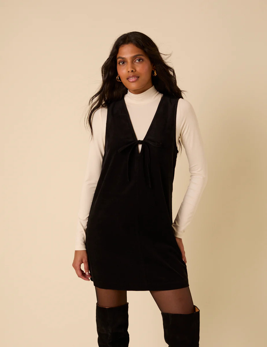 Black Cord Nila Pinafore Mini Dress | Nobody's Child