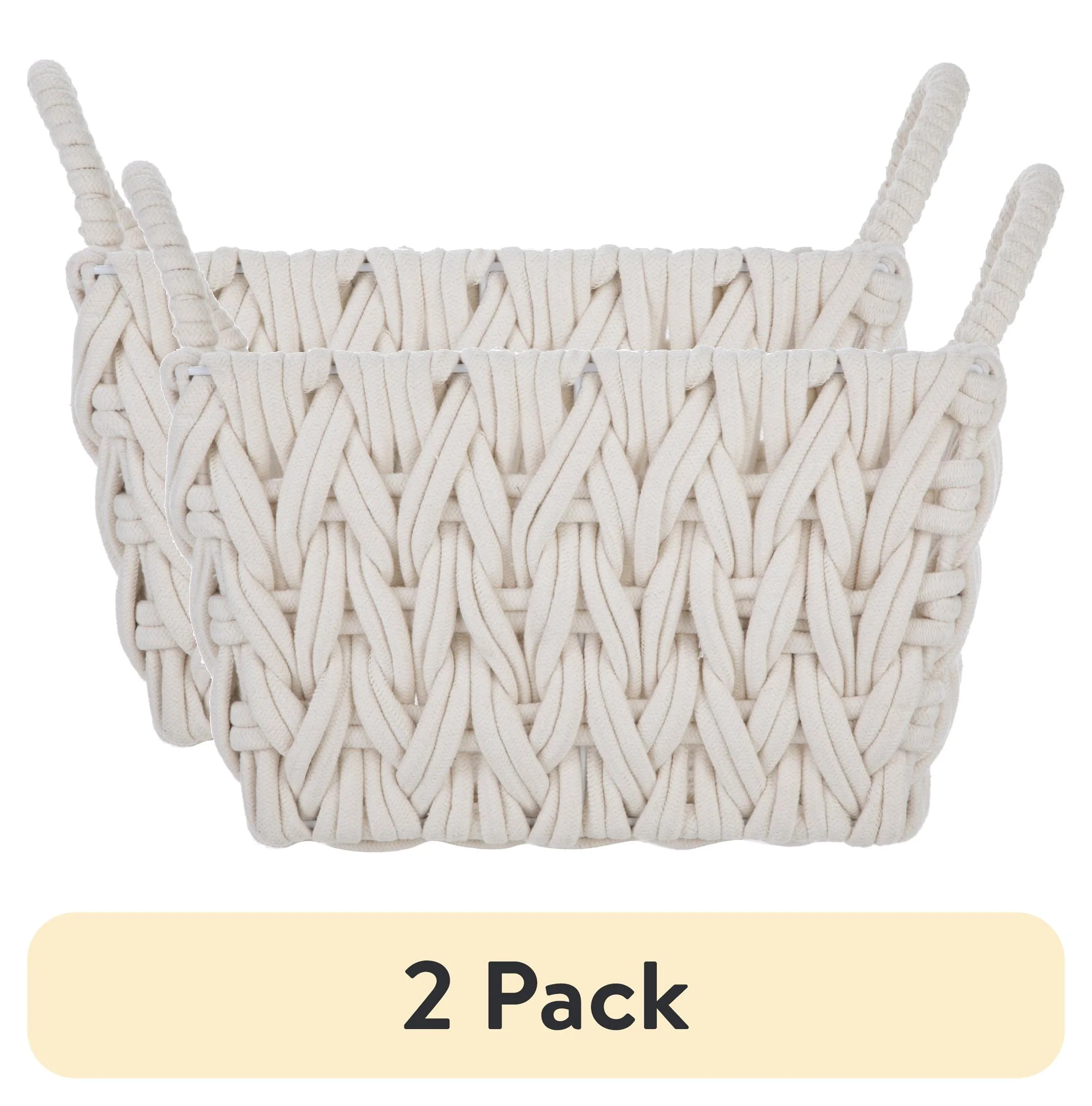 (2 pack) Better Homes & Gardens Medium White Woven Rope Decorative Storage Basket | Walmart (US)