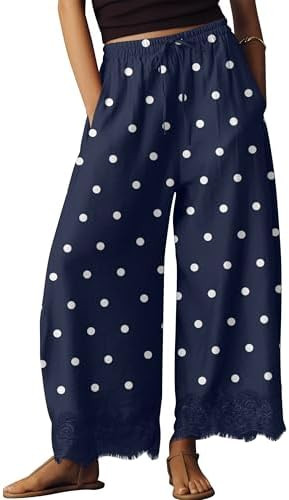 Lace Trim Wide Leg Pants for Women 2026 Spring Summer Cropped Lightweight Casual Pants Beach Vaca... | Amazon (US)
