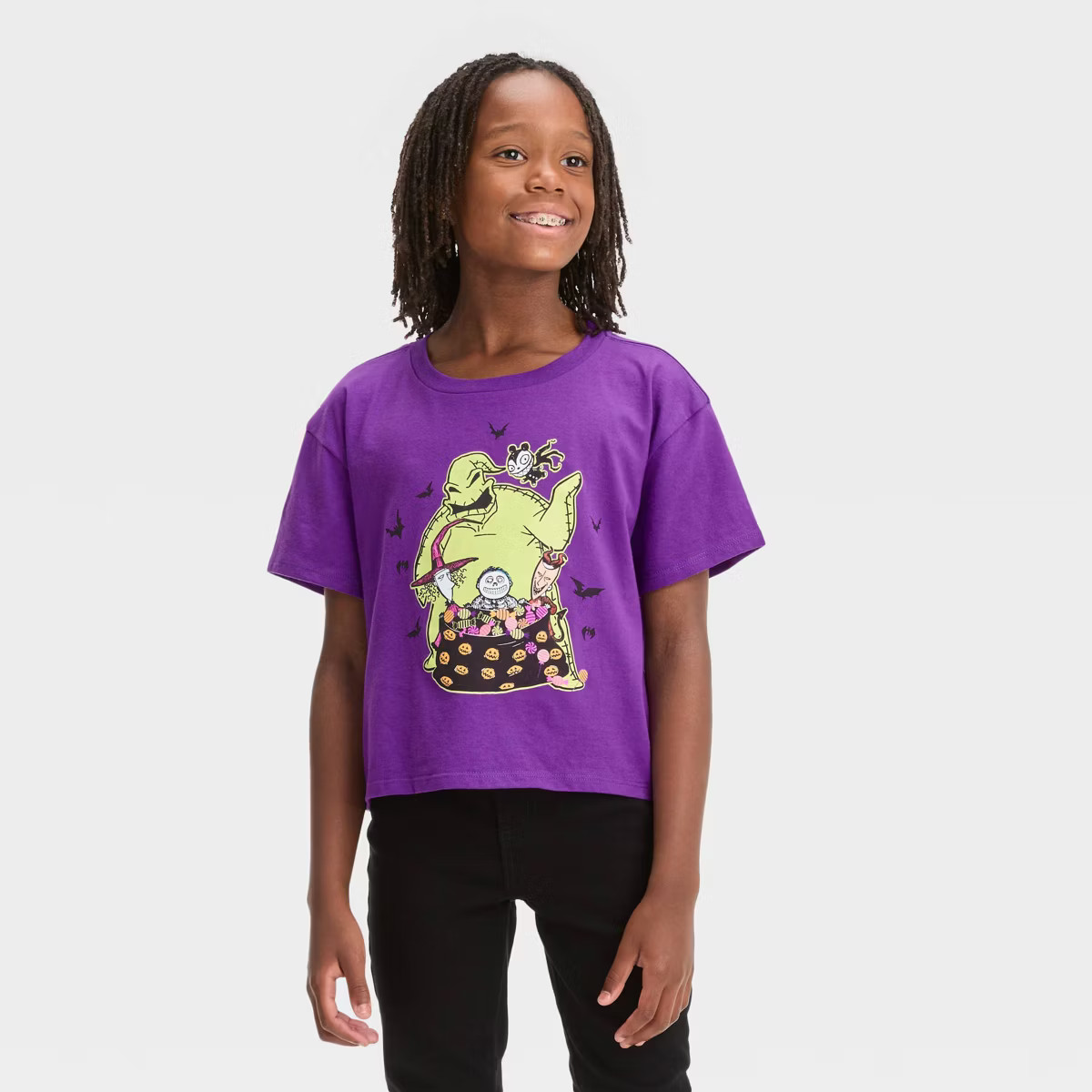Girls' Disney The Nightmare Before Christmas Oogie Boogie Cropped Short Sleeve Graphic T-Shirt - ... | Target