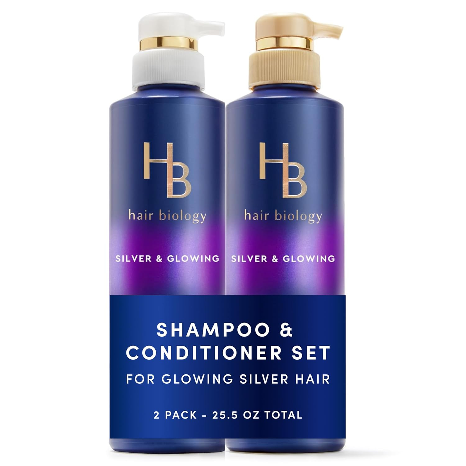 Hair Biology Biotin-Infused Purple Shampoo and Conditioner Set for Grey Hair, Anti-Brassiness, Mo... | Amazon (US)