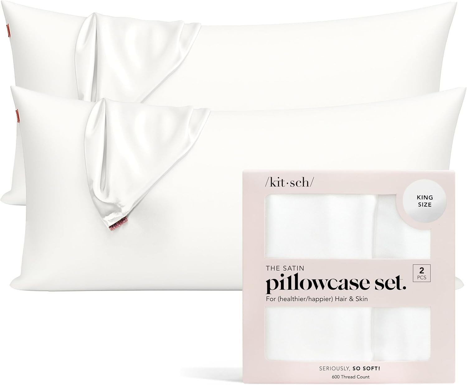 Kitsch Satin Pillowcase with Zipper for Hair & Skin, Softer Than Silk Pillow Cases Queen, Wrinkle... | Amazon (US)