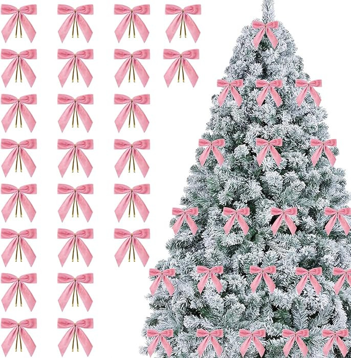24 Pcs Pink Small Velvet Christmas Bows for Christmas Tree Decorations, 3.5 Inch Xmas Velvet Ribb... | Amazon (US)
