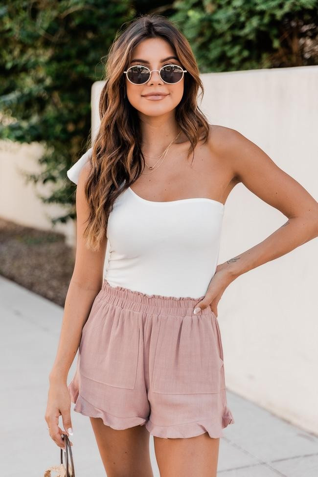 My Next Adventure Peach Ruffle Shorts | The Pink Lily Boutique