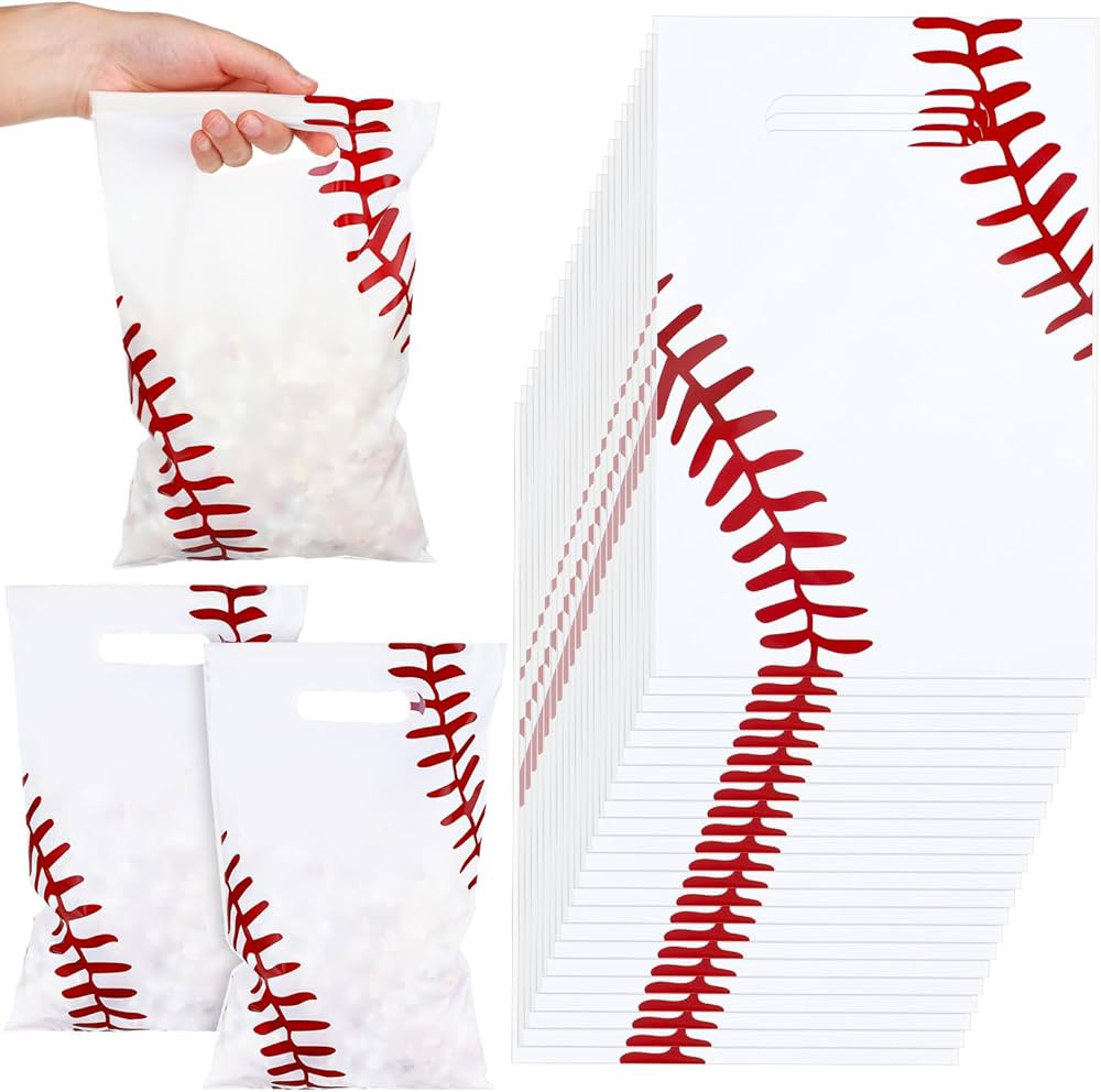 Yeaqee 50 Pieces Baseball Gift Bags with Handle Baseball Treat Bags Baseball Cellophane Bags Cand... | Amazon (US)