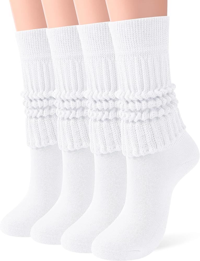 JOCMIC 4 Pairs Slouch Socks Women Scrunch Socks Long Socks for Women Size 6-11 | Amazon (US)