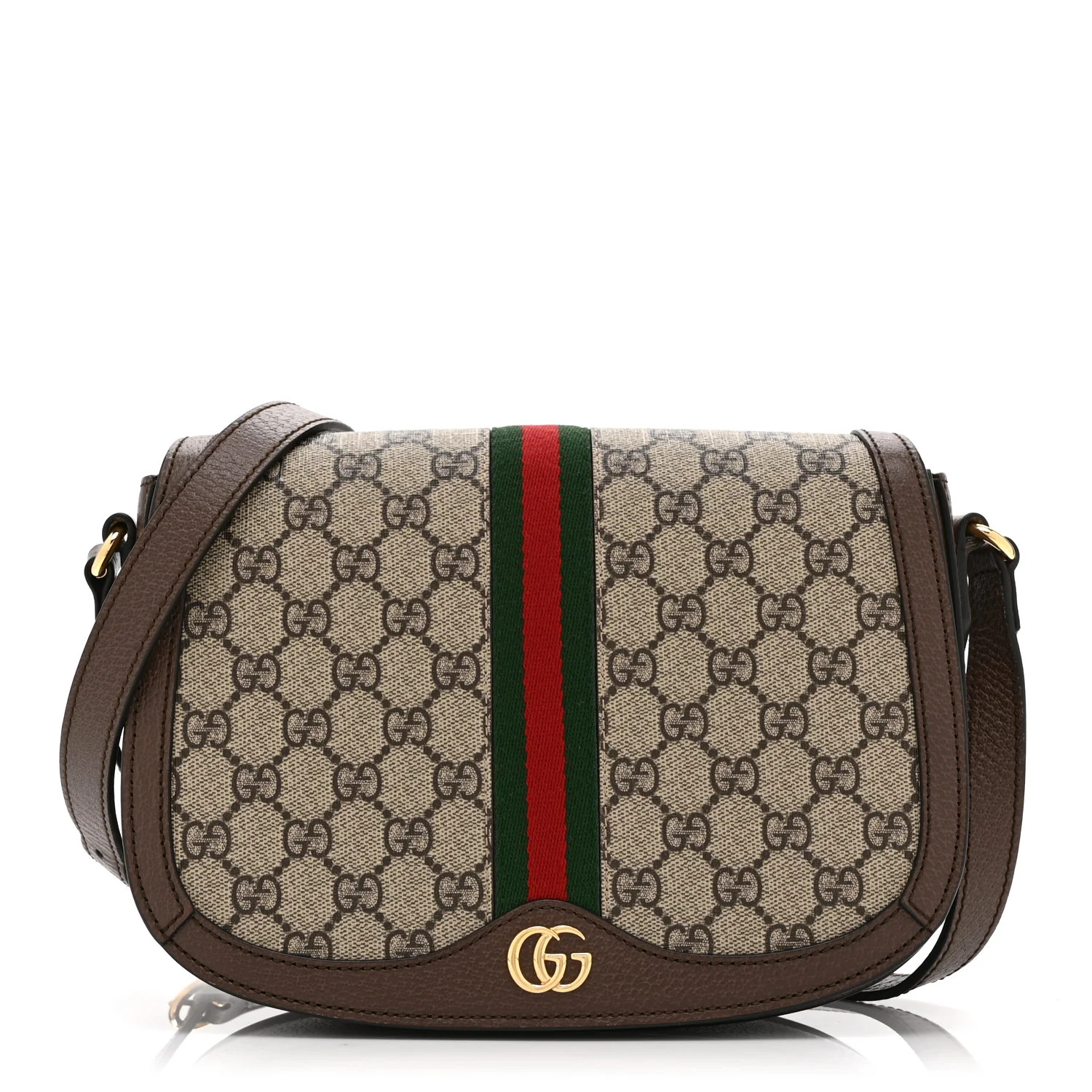 GG Supreme Monogram Web Small Ophidia Flap Messenger Bag Brown | FASHIONPHILE (US)