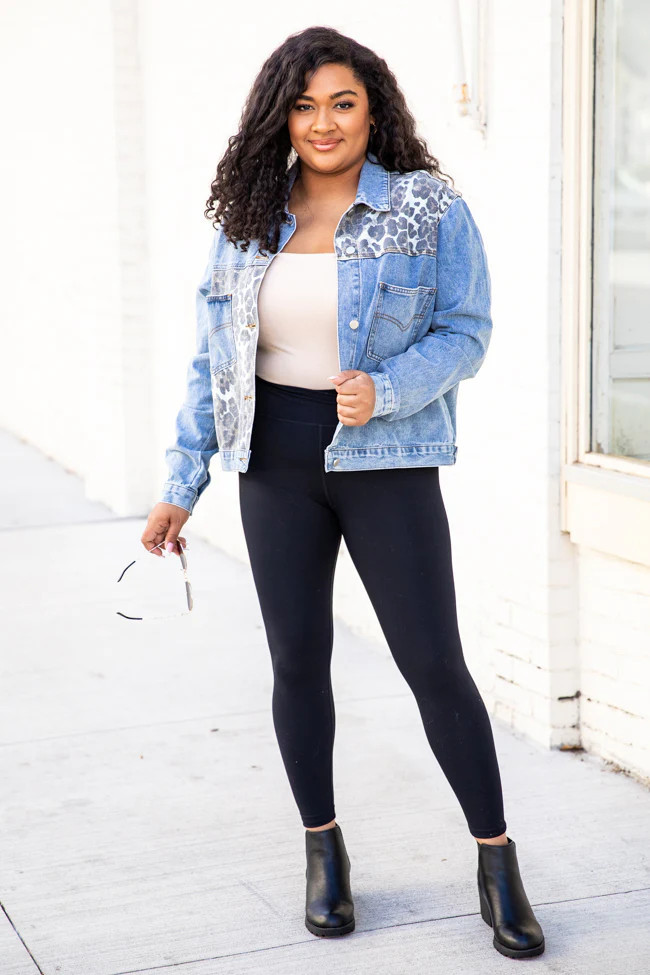 Head For The Next Town Leopard Print Light Wash Denim Jacket | Pink Lily