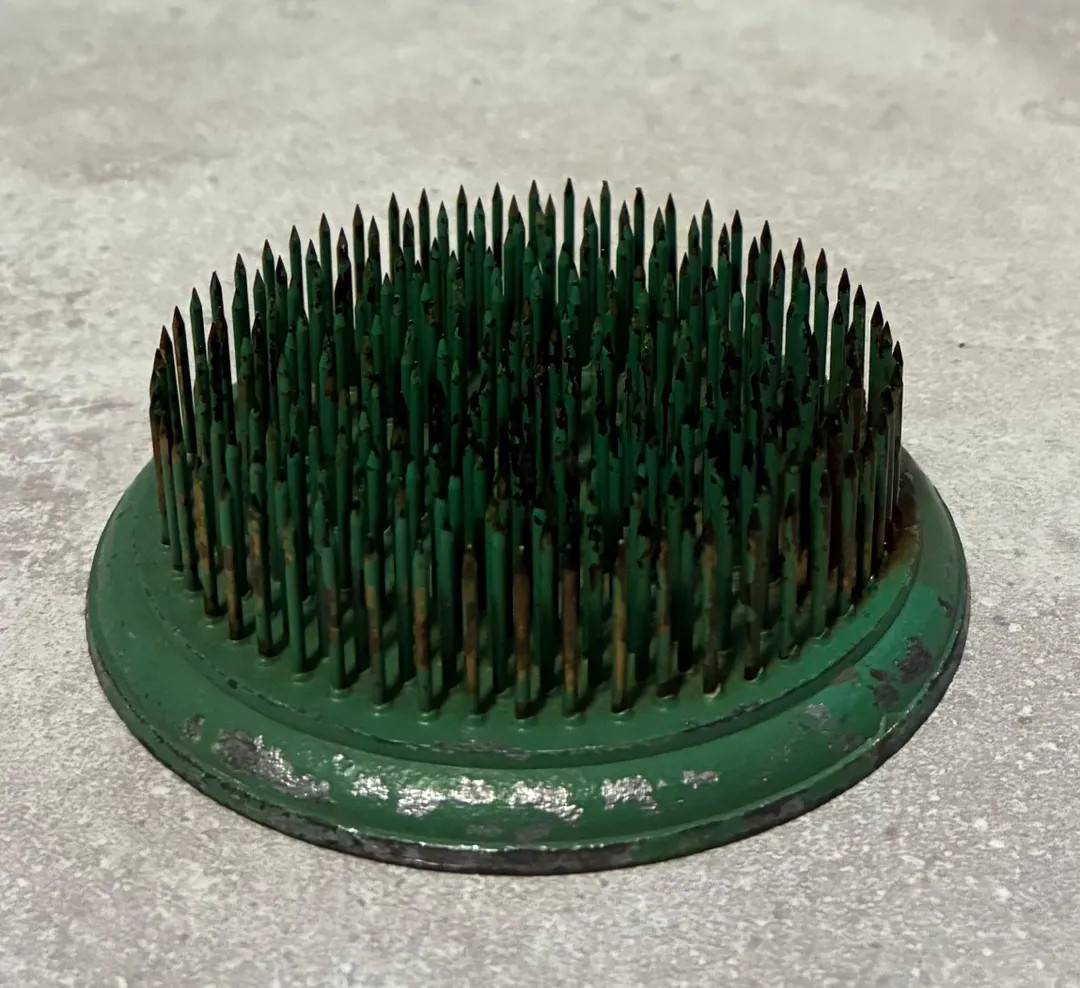 Vintage Green Round Metal Pin Spike Flower Frog. | Etsy (US)