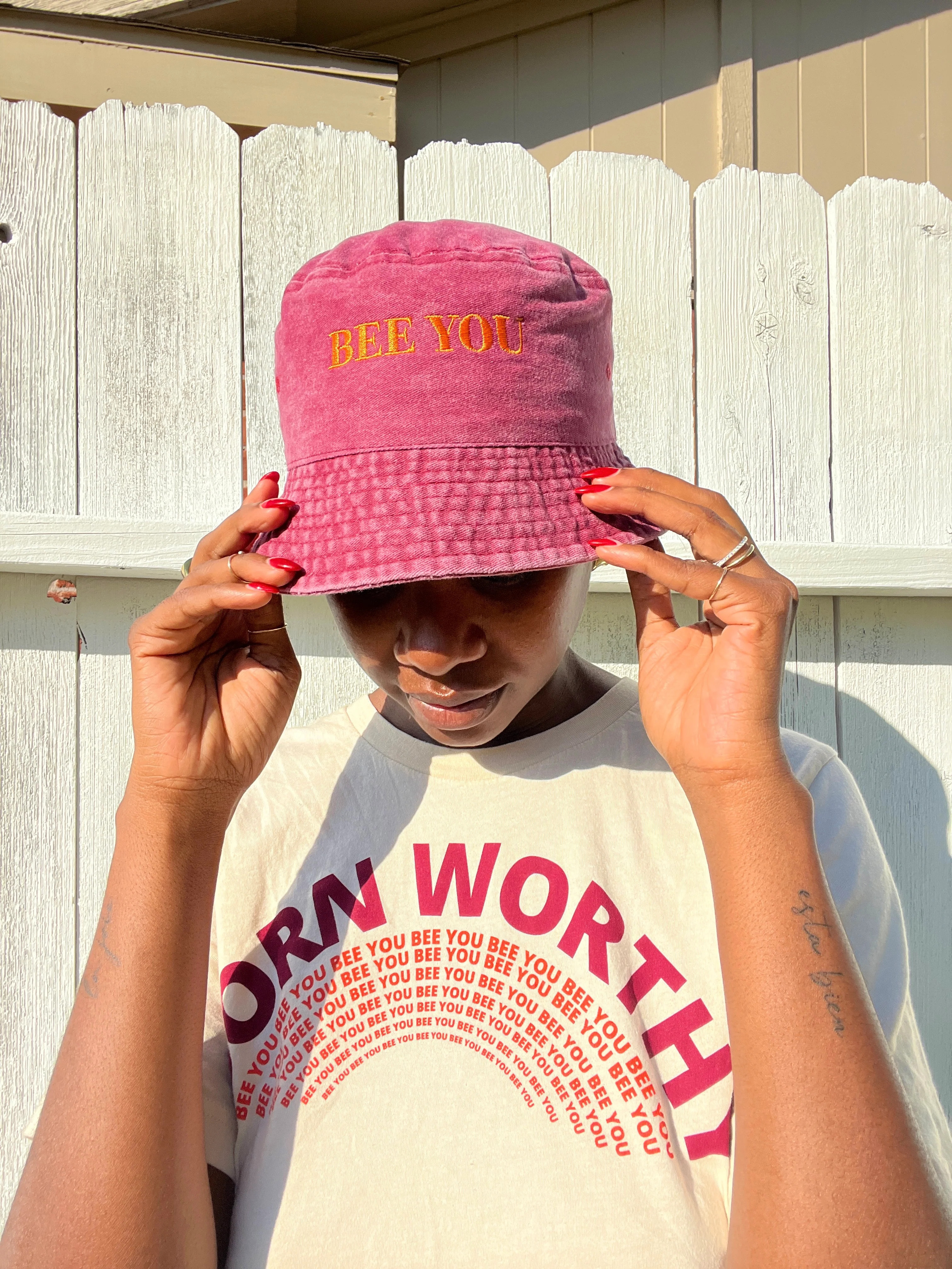 BEE YOU Bucket Hat- Washed Maroon | Beauty Disclaimer Brand LLC