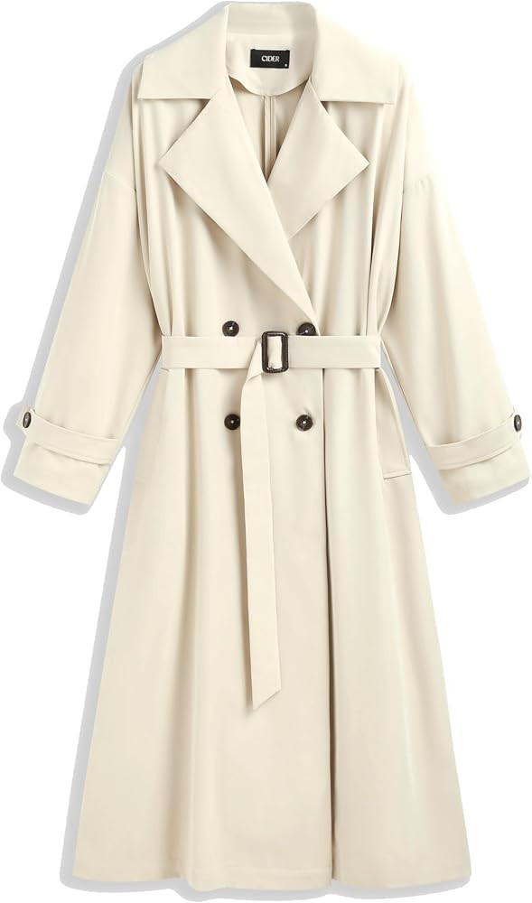 CIDER Oversized Solid Collar Long Trench Coat With Belt | Amazon (US)