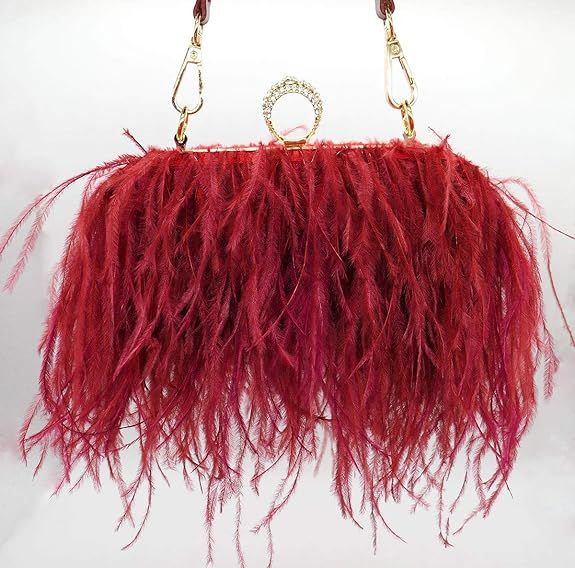 QEBURI Women Fluffy Ostrich Feather Evening Dress Clutch Bag Purse Shoulder Bag | Amazon (US)