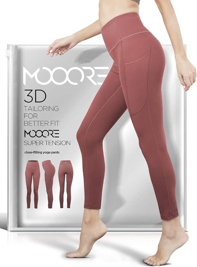 MOOORE Leggings Women Yoga Pants High Waisted Tummy Control Compression Workout | Amazon (US)