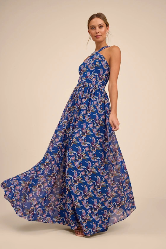 Lilja Blue Floral Print Maxi Dress | Lulus