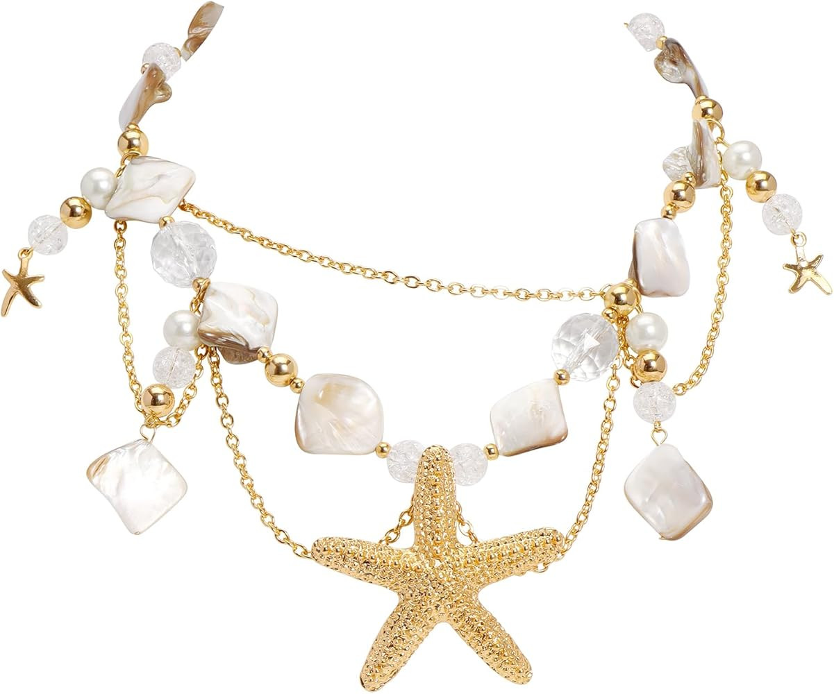 Bocar Statement Shell Bib Choker Necklace for Women Chunky Natural Freshwater Shell Conch Starfis... | Amazon (US)