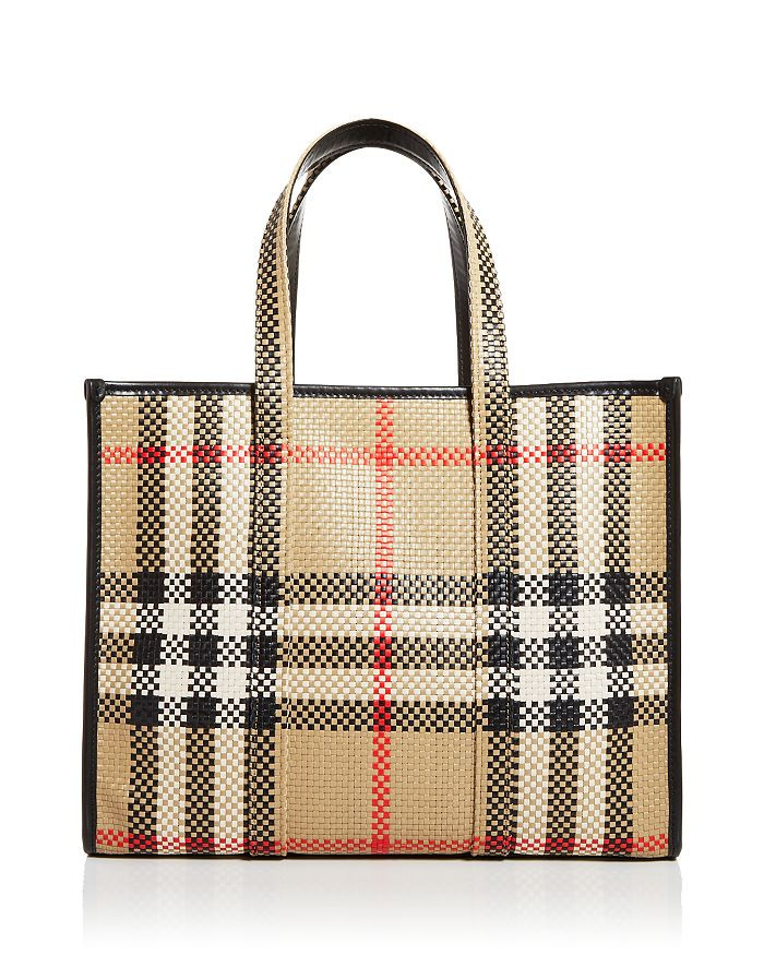 Vintage Check Small Woven Leather Book Tote | Bloomingdale's (US)
