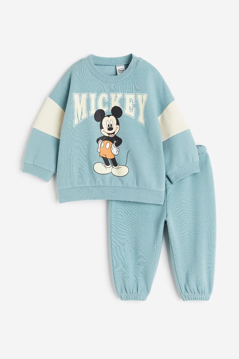 2-piece Sweatshirt Set - Turquoise/Mickey Mouse - Kids | H&M US | H&M (US + CA)