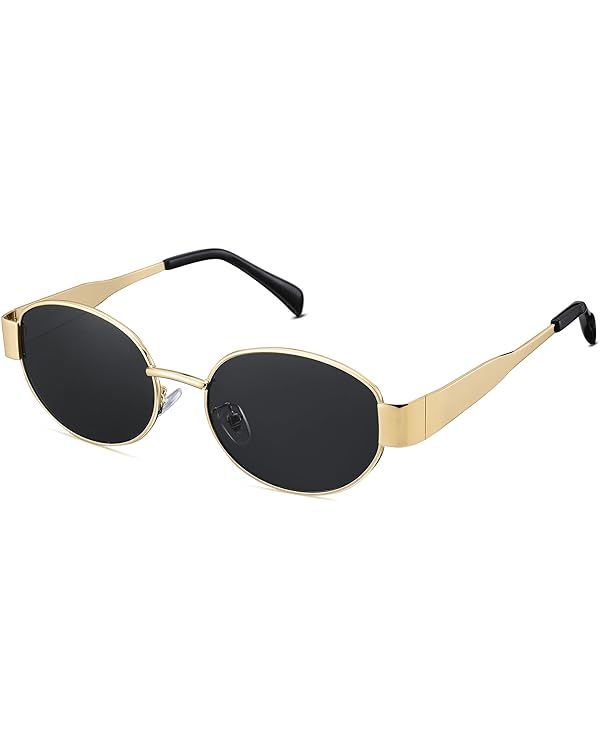 Retro Oval Sunglasses for Women Men - Fashion Sun Glasses - Rectangle Metal Frame Shades | Amazon (US)