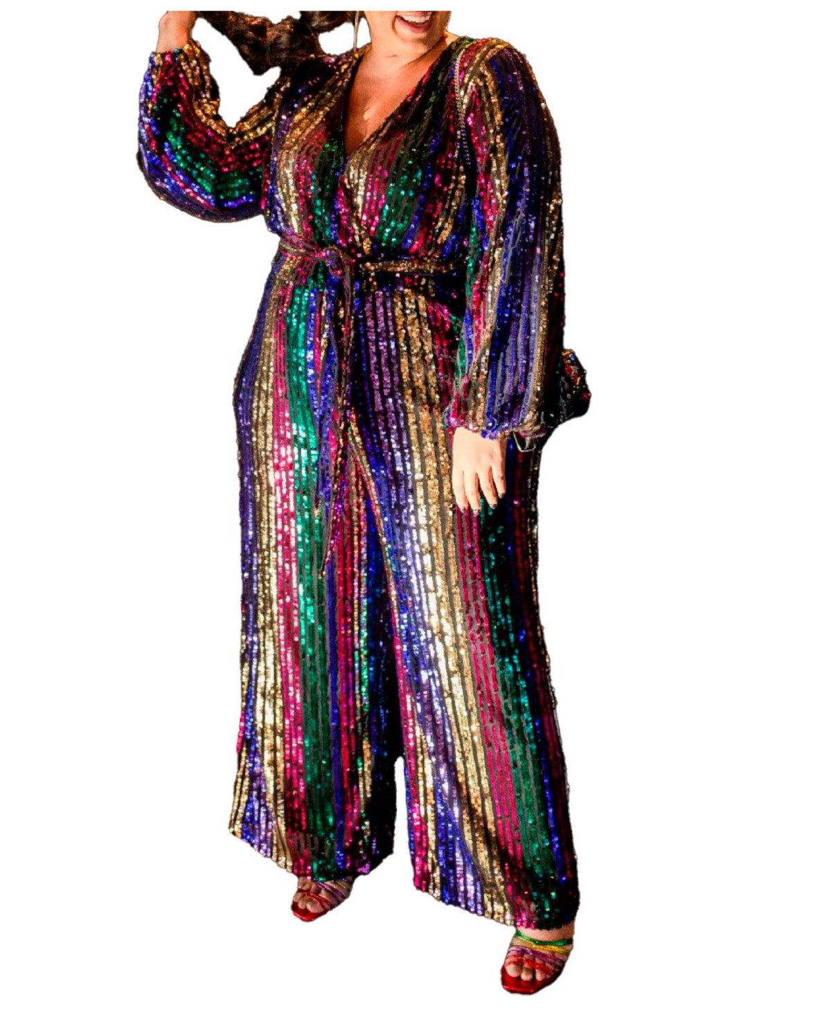 Eloquii Women's Plus Size Multicolor Stripe Sequin Jumpsuit - Multicolor | Macy's